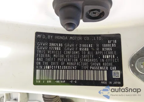 2018 Honda Civic Touring из США, поврежденный, VIN JHMFC1F92JX035742